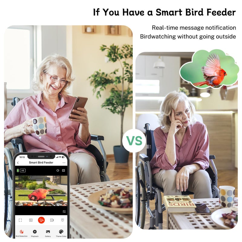 TT Nature Bird Feeder with Camera  Upgraded 1.5L Smart Bird Feeder with AI Identify for 10000+ Bird Species  Auto Capture Bird & Real-time Notifications  Ideal Gift for Bird Lover (Wooden Roof) - Image 5